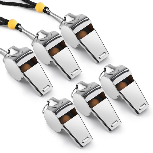 KTRIO Whistle, 6 Pack Metal Whistle Coach Whistle with Lanyard, Loud Crisp Sound Stainless Steel Whistles Bulk for Referees, Coaches, Teachers, Training, Survival, Emergency