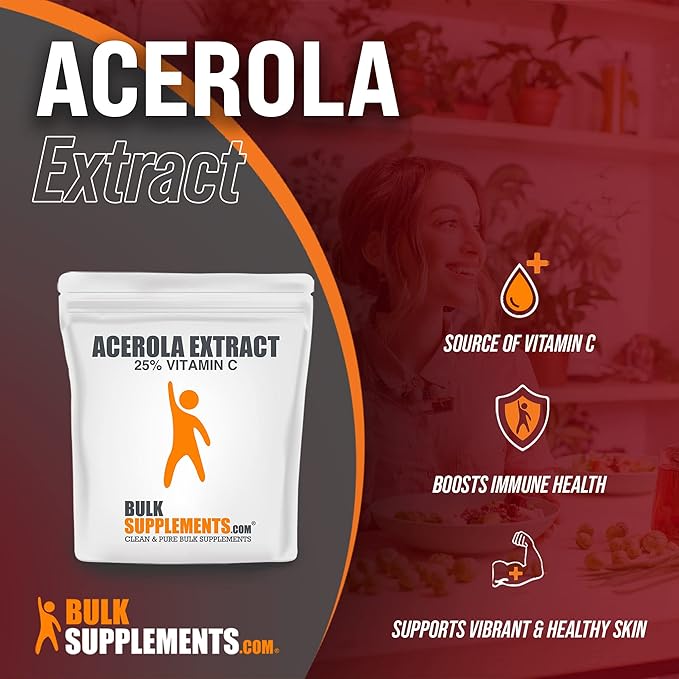 BulkSupplements.com Acerola Cherry Extract Powder - Natural Vitamin C Supplement, Acerola Cherry Powder - Vegan & Gluten Free, 500mg per Serving, 5kg (11 lbs) (Pack of 5)