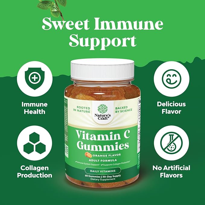 Chewable Vitamin C Gummies for Adults - Halal Vitamin C Immune Support Gummies - Ascorbic Acid Natural Gummy Immune Booster for Adults and Natural Cold Remedy Gummy Vitamins