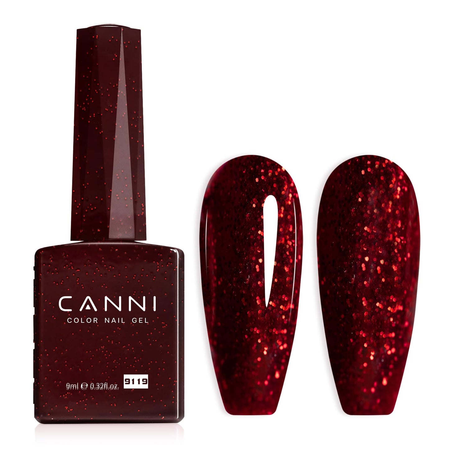 CANNI Dark Burgundy Red Gel Polish, 1Pcs Sparkle Bright Red Color Nail Polish, High Gloss Soak Off U V Gel Nail Polish for French Nail Manicure Salon DIY