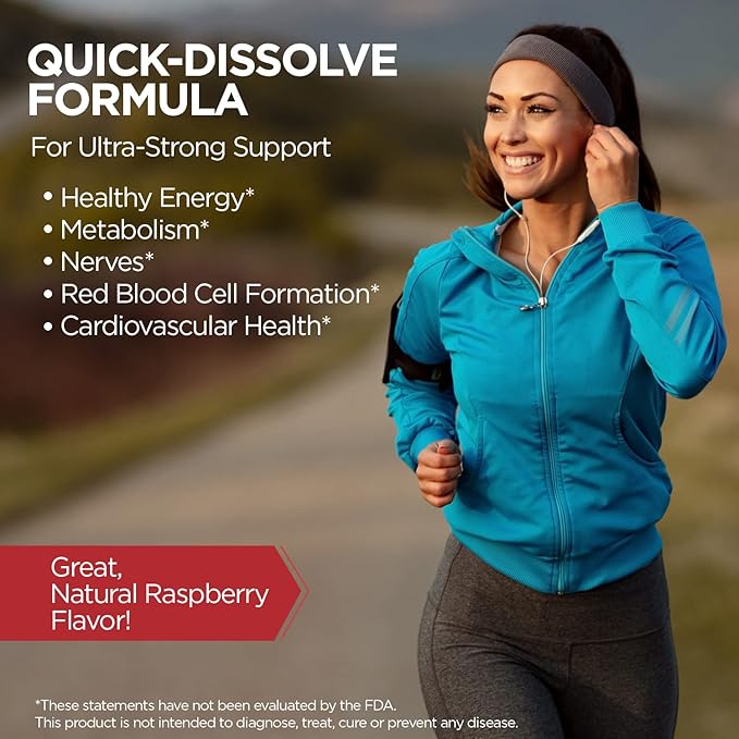 KAL Ultra B12 Methylcobalamin 10,000mcg, High Potency Vitamin B-12 for Healthy Energy, Metabolism, Nerve, Red Blood Cell Support,* Natural Raspberry Flavor, Vegetarian, 30 Micro Tablets, 30 Servings