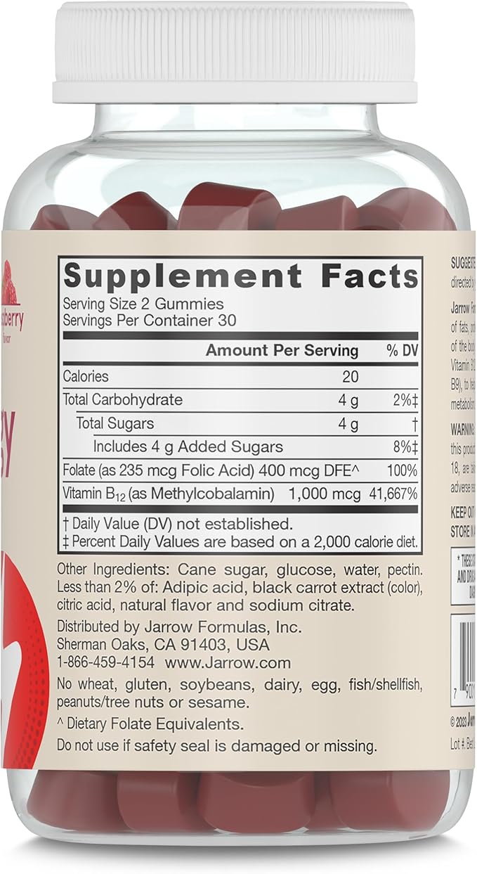 Jarrow Formulas® Methyl B12 and Folic Acid Energy, Dietary Supplement, B12 Gummies for Adults, 60 Gummies, 30 Day Supply