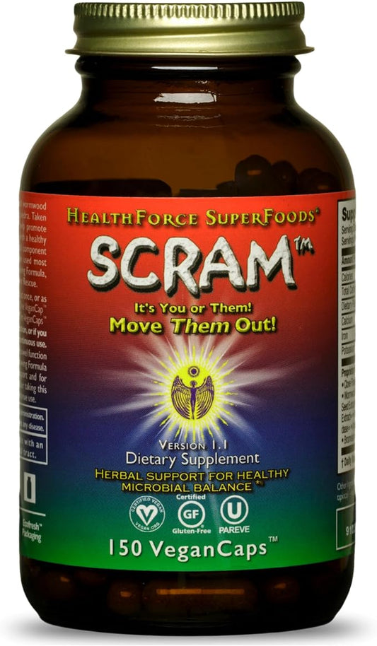 HealthForce SuperFoods Scram - Herbal Supplement with Milk Thistle, Wormwood & Black Walnut - Digestion Support Capsules - 150 Vegan Capsules