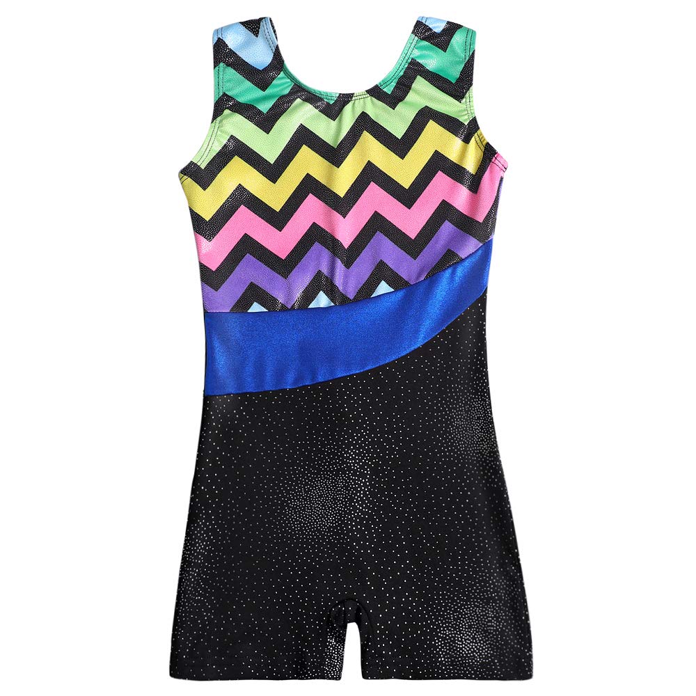 Cheap Leotards for Girls Gymnastics with Shorts size 3 4 Sparkle Butterfly Flowers Pattern Sleeveless Biketards Hotpink Black (Wave, 100(3-4 years old))