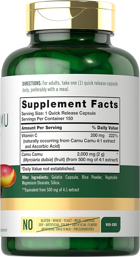 Carlyle Camu Camu Capsules 2000mg | 150 Count | with Vitamin C | Non-GMO, Gluten Free