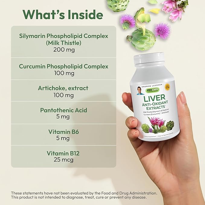 ANDREW LESSMAN Liver Anti-Oxidant Extracts 120 Capsules - Supports The Hard-Working Tissues of The Liver, Promotes Optimum Liver Health and Function. Milk Thistle, Turmeric and Artichoke Extracts