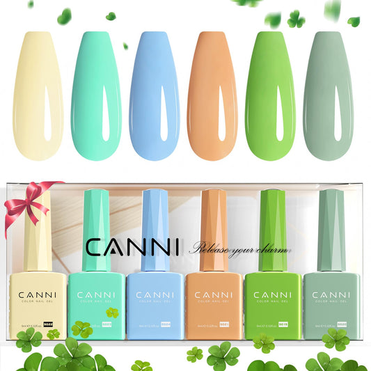CANNI 6Pcs 9ml Pastel Gel Nail Polish Set- Yellow Green Blue Gel Polish Kit Candy Colors DIY at Home Salon Christmas New Year's Gifts for Girls