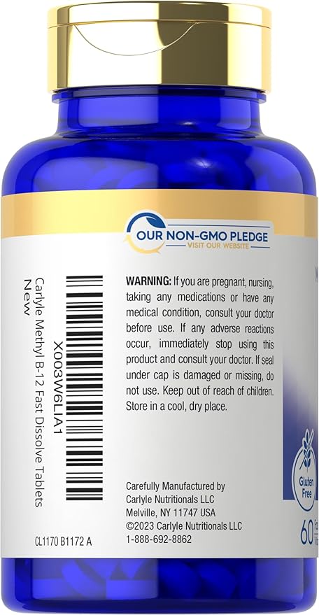 Carlyle Methylcobalamin Vitamin B12 5000mcg | 60 Fast Dissolve Tablets | for Adults | Vegetarian, Non-GMO & Gluten Free Supplement