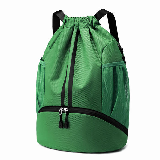 Hoedia Sports Drawstring Backpack - String Swim Gym Bag with Shoes Compartment and Wet Proof Pocket for Women/Men (Dark Green)