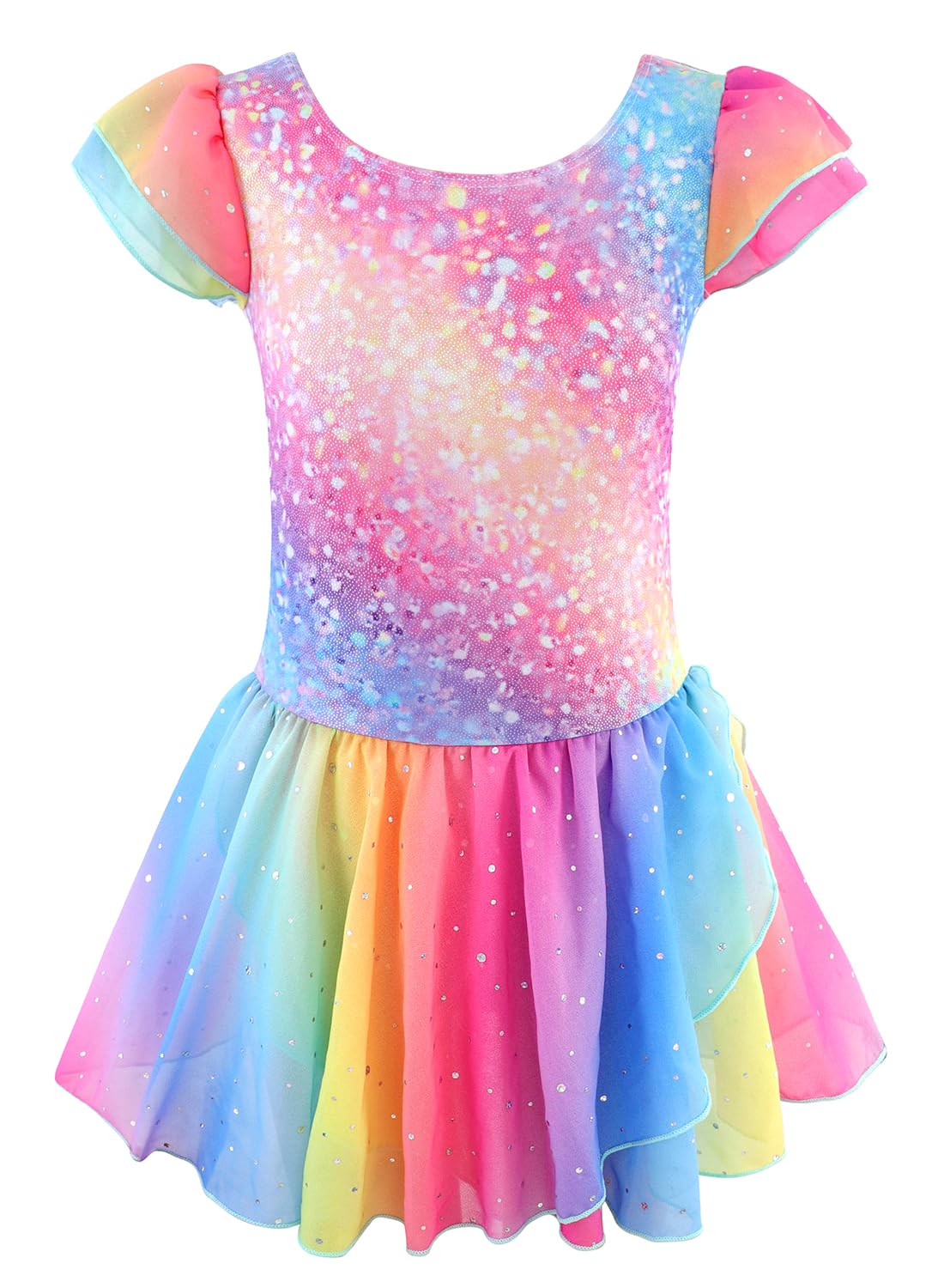 Gymnastics Leotards for Girls Athletic Dance Wear 3 4 Girls Dance Leotard Sparkle Rainbow Stripe Biketard (Rainbow Galaxy, 3-4 Years)