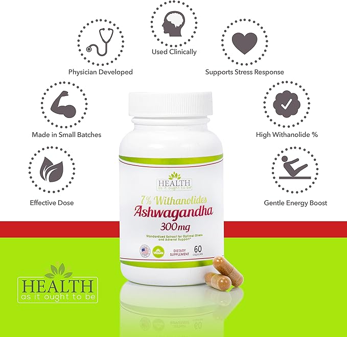 Health As It Ought To Be Ashwagandha 7% Withanolides Supplement | Physician Formulated | 1 Cap Daily Formula | 60 Capsules