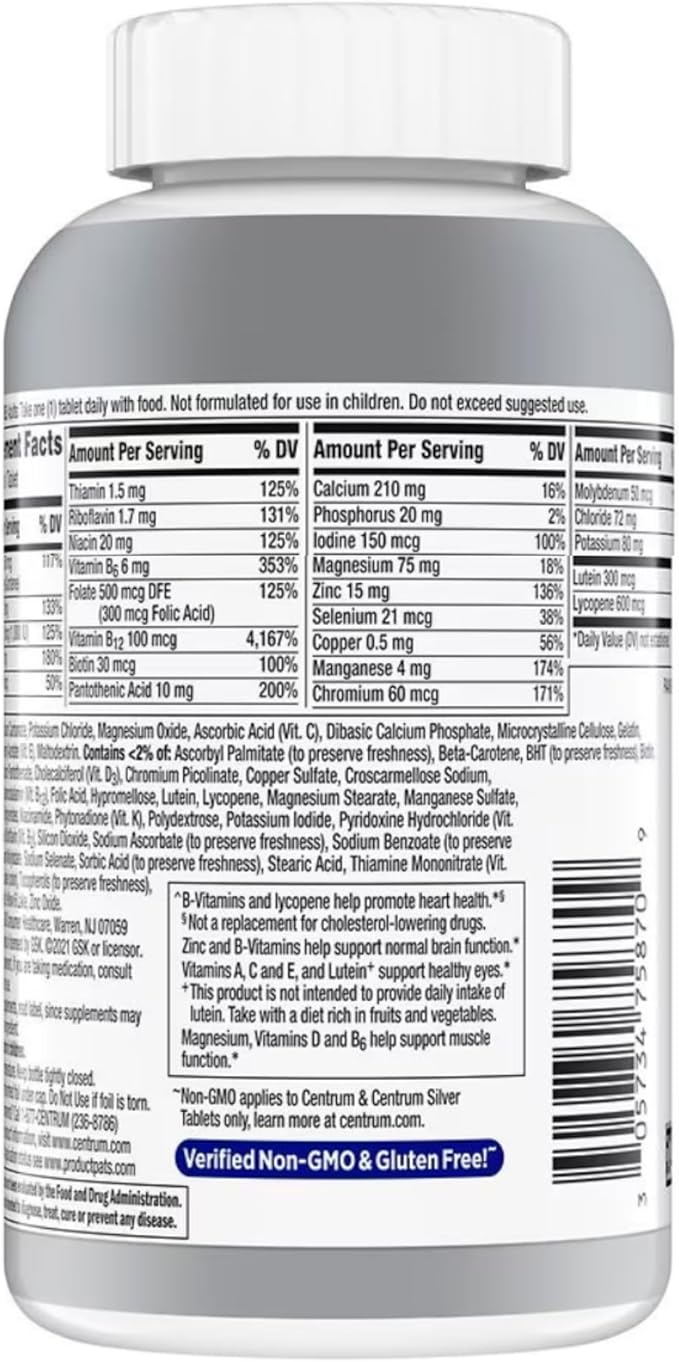 Centrum Silver Men 50 Plus Vitamins, Multivitamin Supplement, 200 Tablet (Pack of 1)