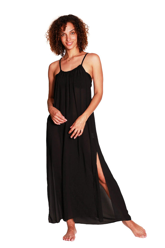 Catalonia Women’s Summer Maxi Dress, Beach Chiffon Sundress, Swimwear Bathing Suit Cover Up Black