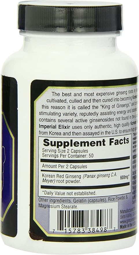 Imperial Elixir, Korean Red Ginseng, 600 mg, 100 Capsules