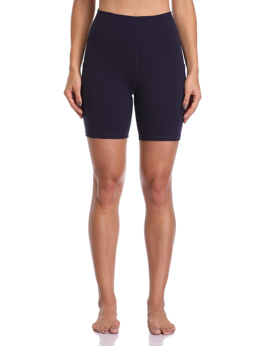 Colorfulkoala Women's High Waisted Biker Shorts with Pockets 6" Inseam Workout & Yoga Tights (XS, Navy)