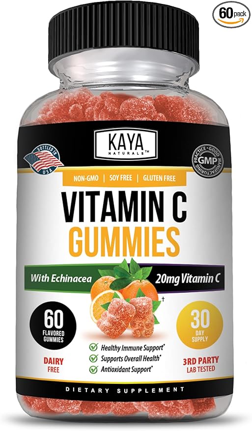 Kaya Naturals Immune Support Gummies, Zinc, Vitamin C, Echinacea, and Electrolytes, Immune Support Supplement, Caffeine Free, Non-GMO - Gluten Free - Great Flavored Gummy Vitamin Supplement 60 Count