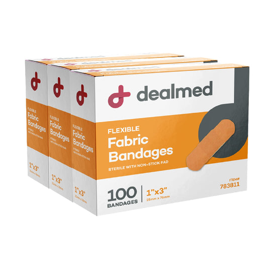 Dealmed Sterile Flexible Fabric Adhesive Bandages – 1x3 Inch – 100/Box - 3 Boxes - Breathable First Aid Strip Pack - Soft Stretch Wound Patch For Medical, Emergency Kits & Clinic