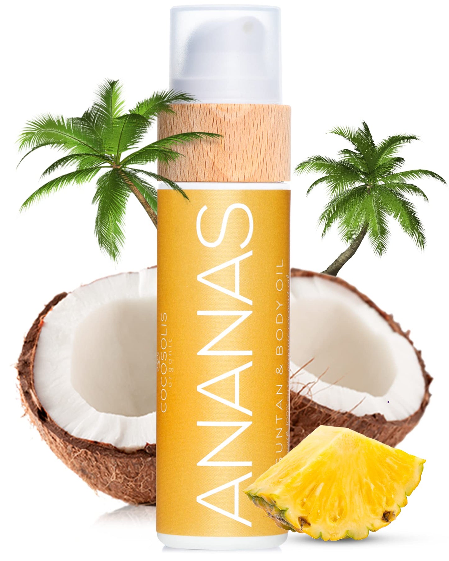 COCOSOLIS ANANAS tanning accelerator - organic tanning oil with vitamin E & pineapple scent for a quick, intensive tan - tanning enhancer for a rich chocolate tan - nourishing body lotion (7.04)