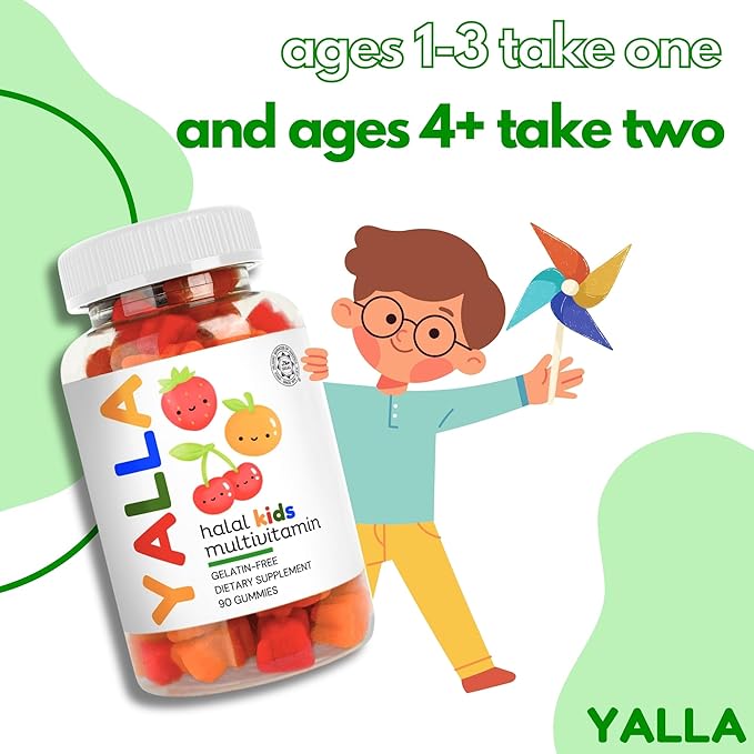 Halal Vitamins for Kids, Halal Kids Multivitamin Gummies, 45-90 Day Supply, Essential Vitamins with C, D3, Zinc for Immunity, B6 B12 for Energy, ISA Certified, Gelatin Free