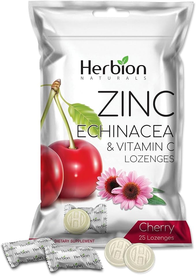 HERBION Naturals Zinc, Echinacea & Vitamin C Lozenges with Cherry Flavor, 25 CT - Dietary Supplement for Adults & Children 5+ - Promotes Wellness for The Whole Family - (Pack of 5) (125 Lozenges)