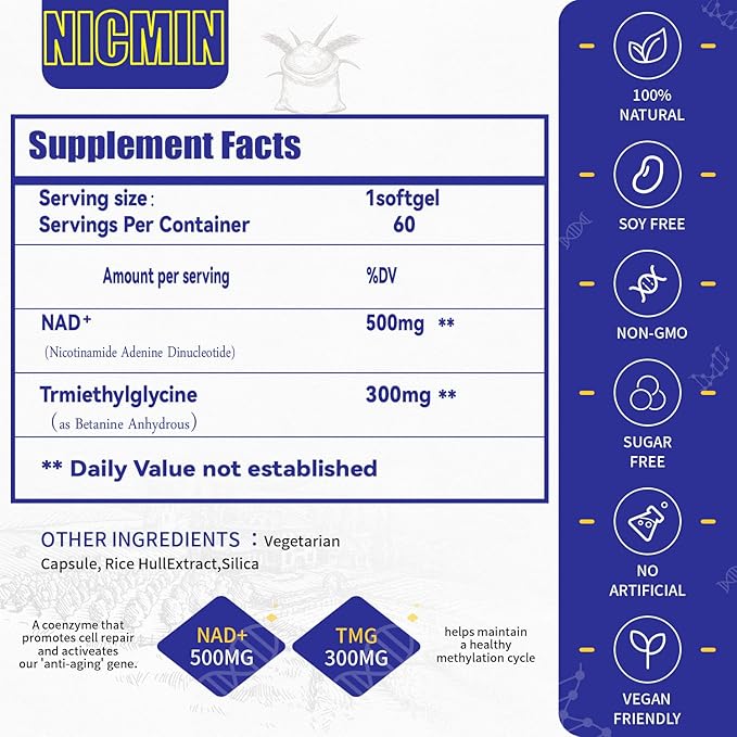 800MG Liposomal NAD+ with TMG 300MG, Actual NAD+ Supplement, Superior Absorption Boost NAD Plus for Cell Energy, Healthy Aging and Muscle Repair 120 Capsules (Pack of 2)