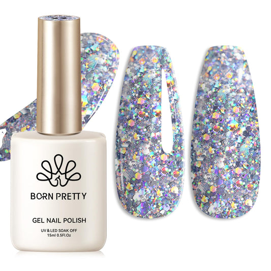 Born Pretty Silver Glitter Gel Nail Polish Shiny Silver Gel Polish Nail Art Design Manicure DIY at Home 15ml