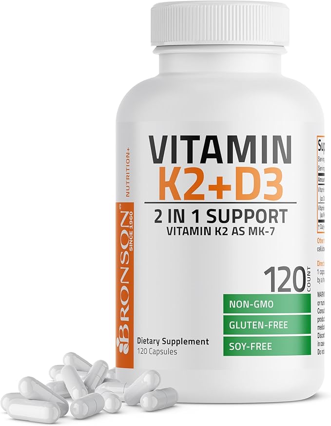 Bronson Vitamin K2 (MK7) with D3 Supplement Non-GMO Formula 5000 IU Vitamin D3 & 90 mcg K2 MK-7 Easy to Swallow D & K Complex, 120 Capsules