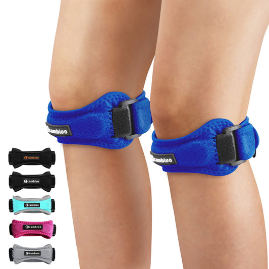 CAMBIVO 2 Pack Patella Knee Brace With Etra Strap, 6 Color Knee Braces for Knee Pain, Adjustable Knee Brace Patellar Tendon Stabilizer Support Band for Knee Pain Relief, Jumpers Knee, Tendonitis(Blue)