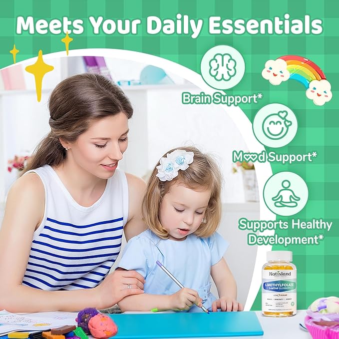 L Methylfolate Gummies, 5-MTHF 1mg Gummies for Kids & Adults - 4+, Methyl Folate and B12 supplement, Highly Absorbable MTHFR Supplement, Support Brain Health, Immunity, Kids Growth, 60 Count