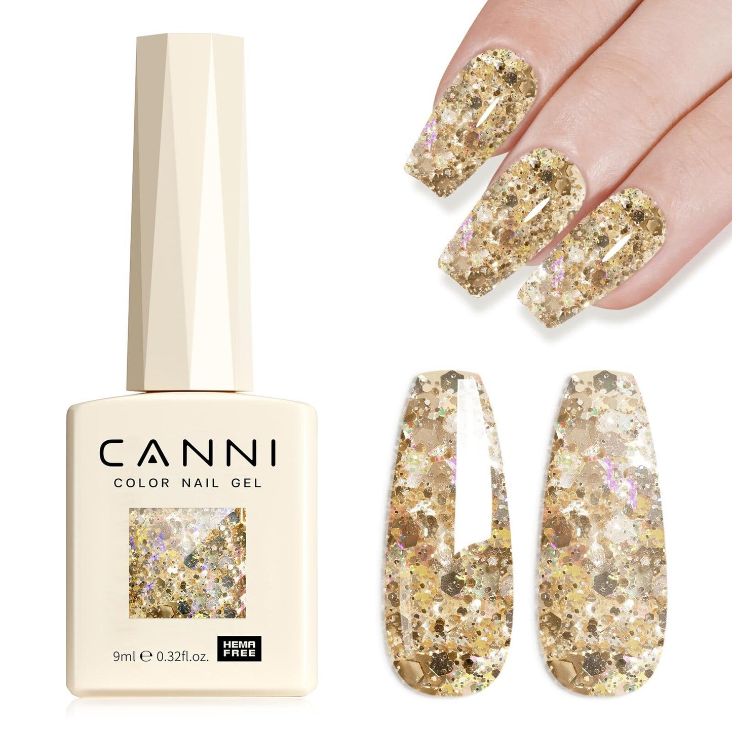 CANNI Glitter Gel Nail Polish 1pcs 9ml Nail Gel Stone Color Glitter Nail Polish Soak Off Uv LED Nail Lamp Dawn Crystal Flash Series Nail Art Manicure Salon DIY Home