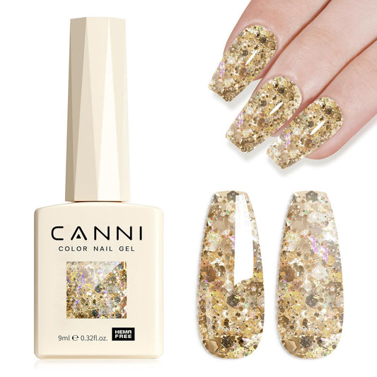 CANNI Glitter Gel Nail Polish 1pcs 9ml Nail Gel Stone Color Glitter Nail Polish Soak Off Uv LED Nail Lamp Dawn Crystal Flash Series Nail Art Manicure Salon DIY Home