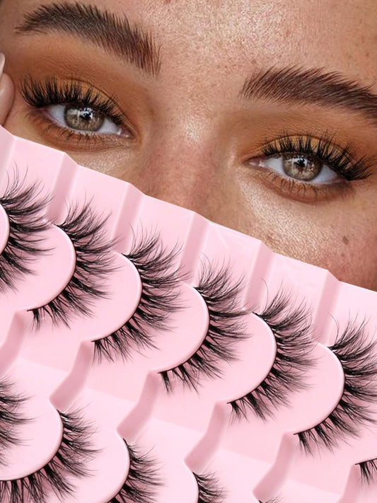 Lashes Natural Cat Eye Lashes Wispy Eyelashes 15mm False Eyelashes Wispy Lashes 3D Volume Strip Eyelashes Thin Cotton Band Soft Fake Eyelashes False Lashes Pack 7 Pairs Siligli