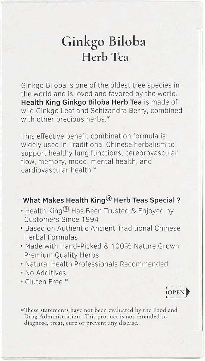 Health King Ginkgo Biloba Herb Tea, Teabags, 20 Count Box