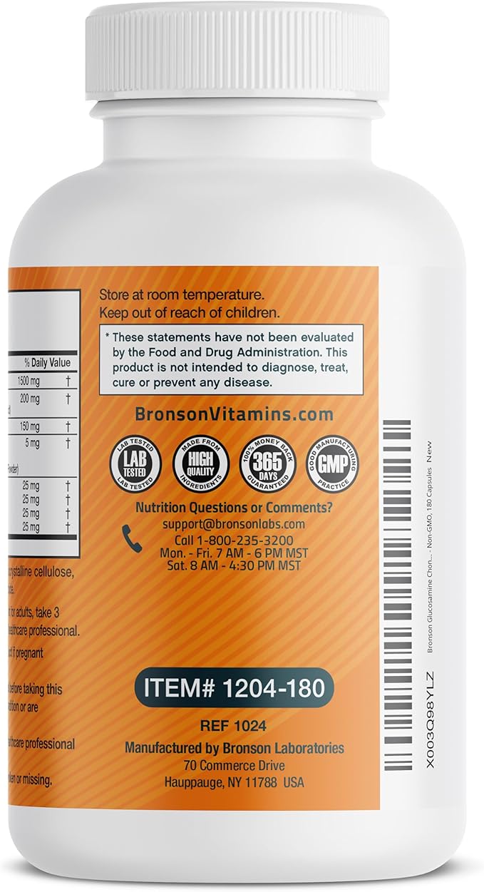 Bronson Glucosamine Chondroitin Turmeric & MSM Advanced Joint & Cartilage Formula, Supports Healthy Joints, Mobility & Cartilage - Non-GMO, 180 Capsules