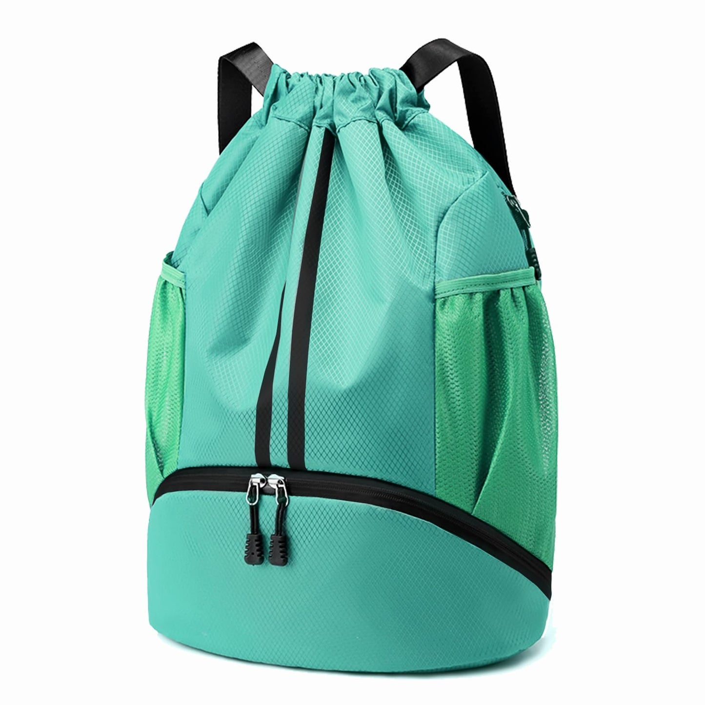 Hoedia Sports Drawstring Backpack - String Swim Gym Bag with Shoes Compartment and Wet Proof Pocket for Women/Men (Mint Green)