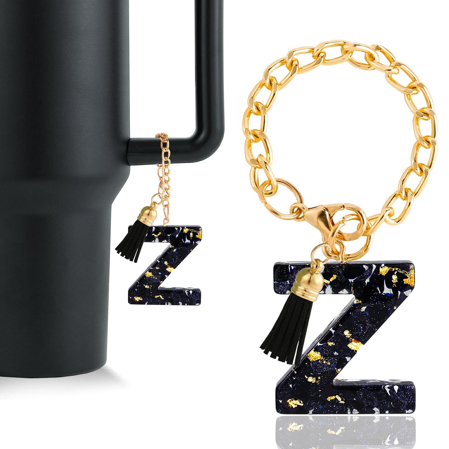 Letter Charm Accessories for Stanley Cup 1 PCS Cute Initial Keychain Handle Charm for Stanley Tumbler for Women Black Letter Z