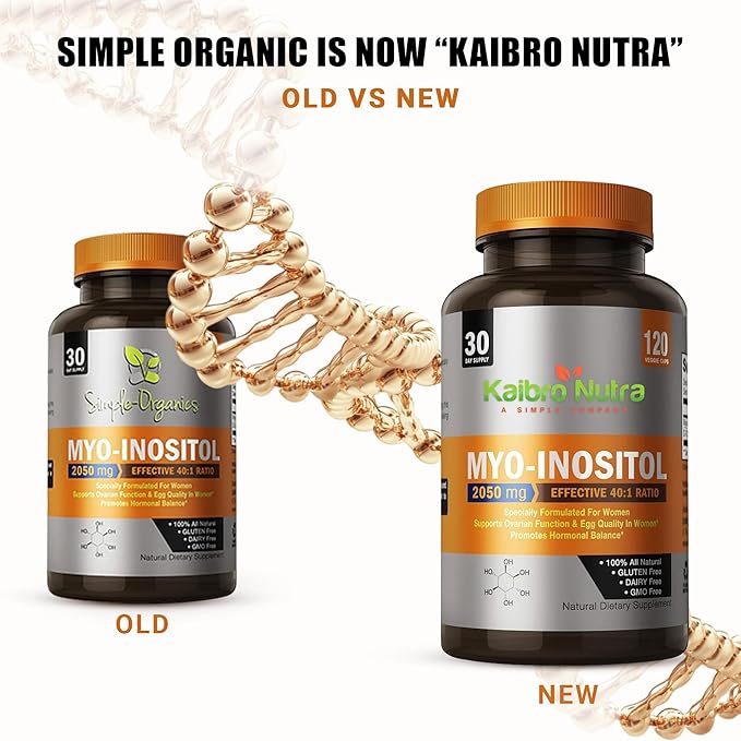 Kaibro Nutra Myo-Inositol Supplement, Myo-Inositol & D-Chiro Inositol 40:1 Ratio, Hormone Balance & Ovarian Support for Women with Vitamin B8, 2050mg, Vegan, Non-GMO Capsules 120 Count