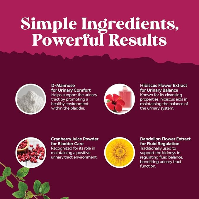 D Mannose Capsules for Urinary Tract Health - High Potency D-Mannose with Cranberry Juice Powder & Dandelion for Urinary Tract Health for Women Fast Acting Super Concentrated Cranberry - 90 Capsules