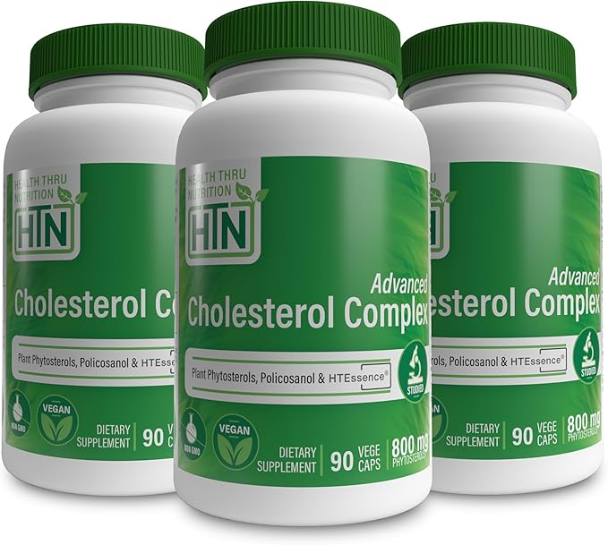 Health Thru Nutrition Advanced Cholesterol Complex | Heart Health Support & Lipid Metabolism with Phytosterols, Policosanol, Hydroxytyrosol, Chromium and More | Vegan, Non-GMO (Pack of 3 90ct Bottles)