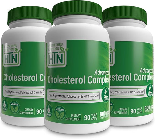 Health Thru Nutrition Advanced Cholesterol Complex | Heart Health Support & Lipid Metabolism with Phytosterols, Policosanol, Hydroxytyrosol, Chromium and More | Vegan, Non-GMO (Pack of 3 90ct Bottles)