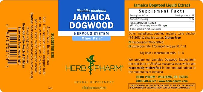 Herb Pharm Jamaica Dogwood Liquid Extract for Minor Pain - 4 Ounce