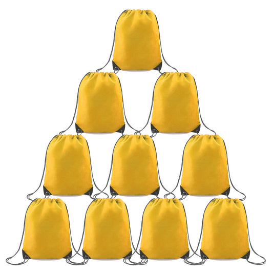 BeeGreen 10 Packs Yellow Drawstring Bags for Birthday Party Gym Sports Multipurpose Polyester Cinch Sackpack Bulk for Heat Vinyl Tie Dye Pull String Sinch Sacks