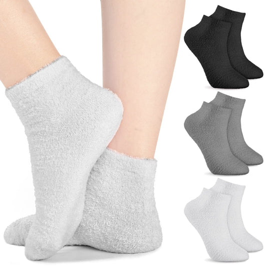 Janmercy 3 Pairs Aloe Socks Moisturizing Spa Infused Gel Sleeping Fuzzy Dry Feet Non Slip Lotion Socks for Women Men Repairing Softening Dry Cracked(Black, Dark Gray, Light Gray)