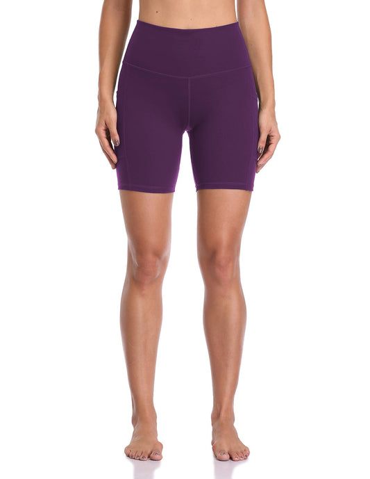 Colorfulkoala Women's High Waisted Biker Shorts with Pockets 6" Inseam Workout & Yoga Tights (XS, Deep Violet)