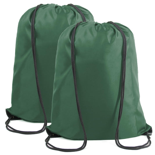 BeeGreen Dark Green Drawstring Backpack Bags Bulk 2 Pack X-Large 22.4" L x 17.5" W Sports Cinch Sackpack Gym String Bags Machine Washable Heavy Duty for Men Women