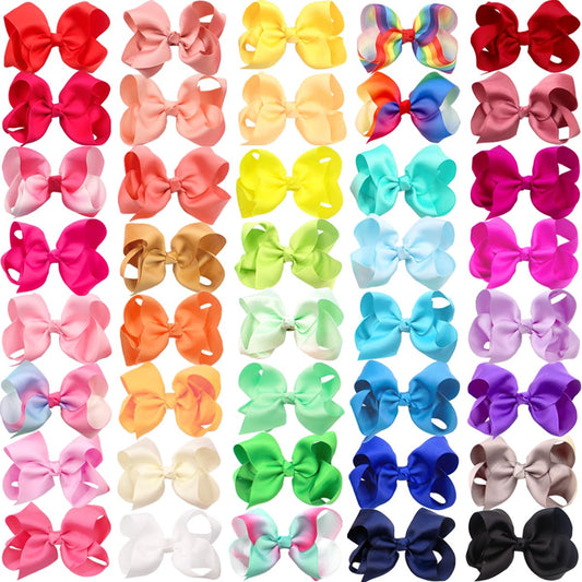 CÉLLOT 40 Pieces 4.5 Inch Hair Bows for Girls Clips Grosgrain Ribbon Boutique Hair Bow Alligator Clips For Girls Teens Toddlers Kids