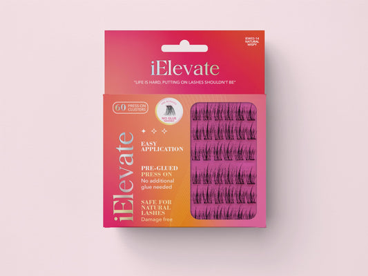 iElevate Press on Lashes, Lash clusters, Self Adhesive lashes, No glue lashes, Pre-bonded lashes, Extra Sticky (NATURAL WISPY) 60 count, Reusable 8-13mm Mixed/combined lengths for wispyness