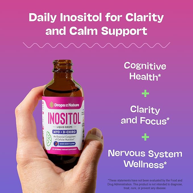 Inositol Supplement - Pure & Potent Myo-Inositol Vitamins for Women - Vegan, Easy Liquid Dose - Non-GMO Liquid Drops to Support Mental Clarity, Cellular Health and General Wellness (Mixed Berry, 60ml)