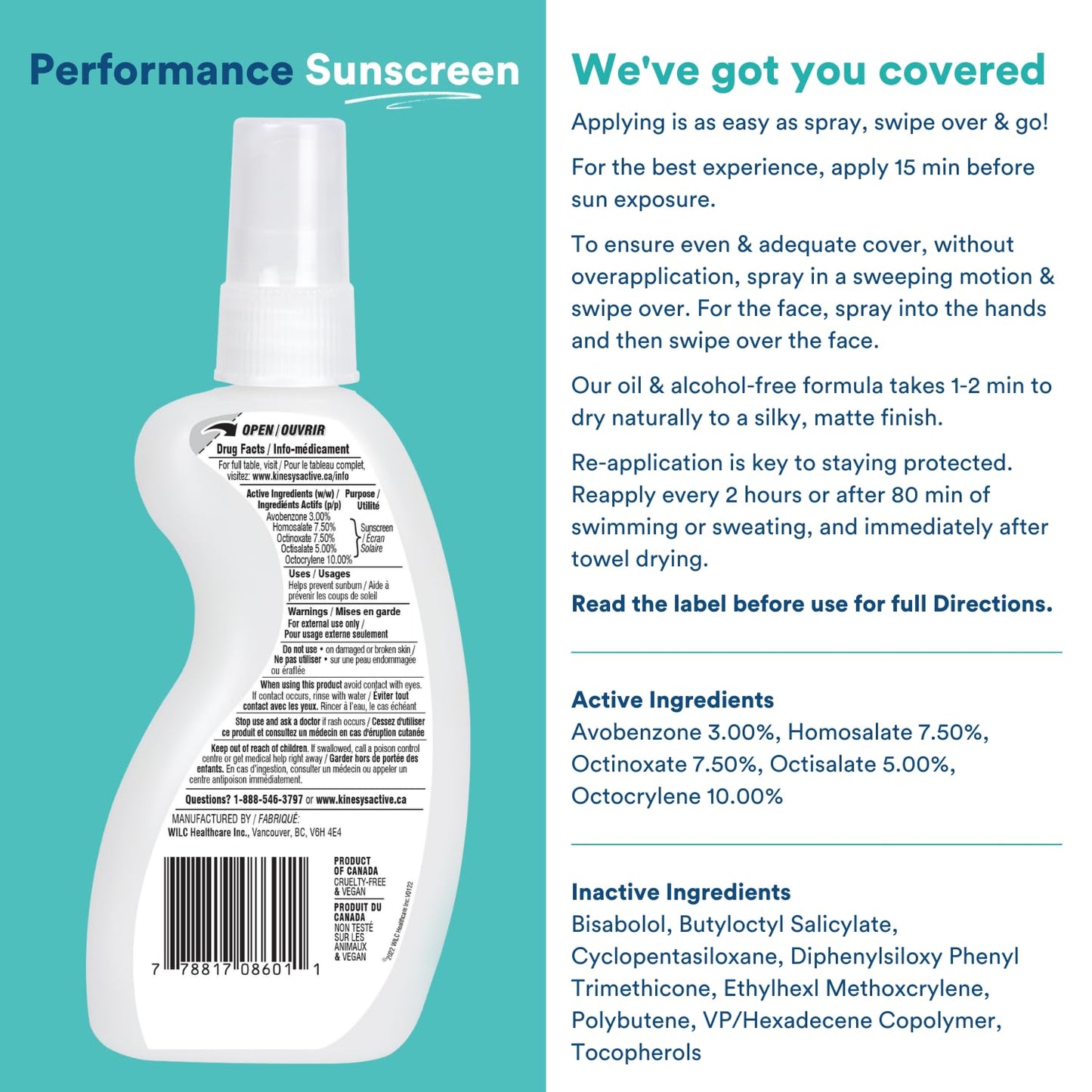 KINeSYS Fragrance Free Clear Spray Sunscreen for sensitive skin, SPF 50, Hypoallergenic, Broad Spectrum UVA/UVB protection for Face & Body; PABA and Oxybenzone FREE, 700+ Sprays, 4 Fl Oz/120 mL