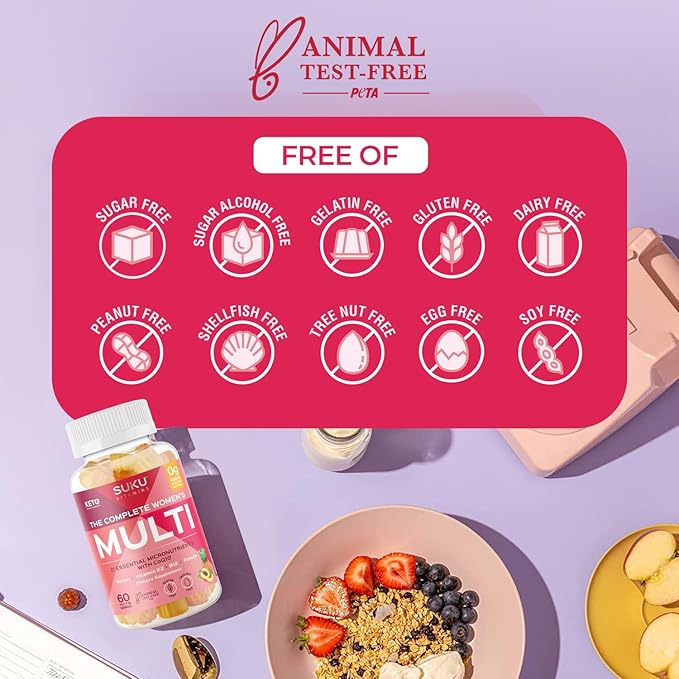 Complete Women's Multi - with Boron, Vitamin K2, B12, A and More for Women Health - Easy to Chew - Non GMO, Gluten Sugar Free - Pineapple & Peach Flavored Gummy Vitamins, 60 Count